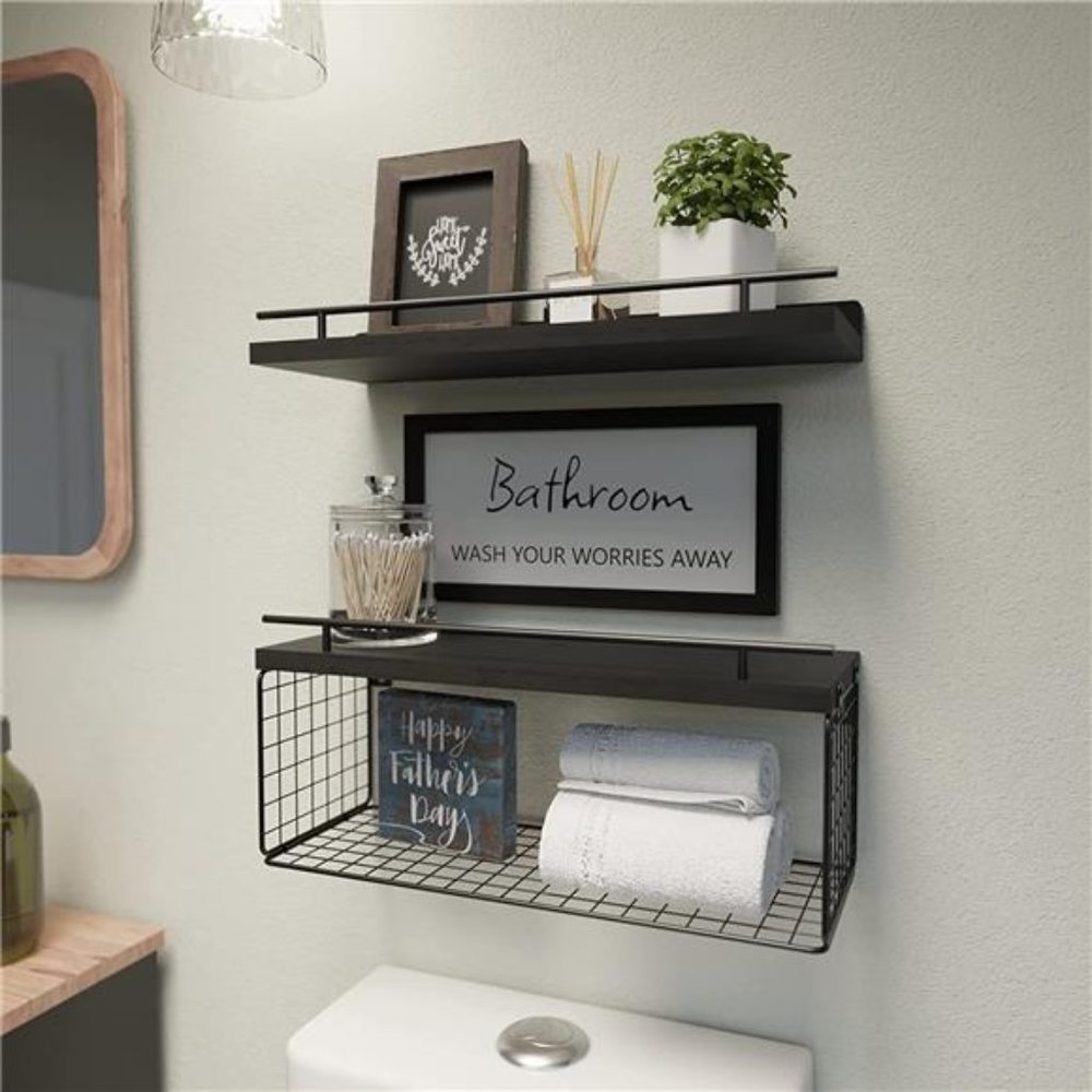 Floating Shelves Bathroom Wall Décor Farmhouse Wood Over Toilet Wall Shelves - Picture 12 of 12